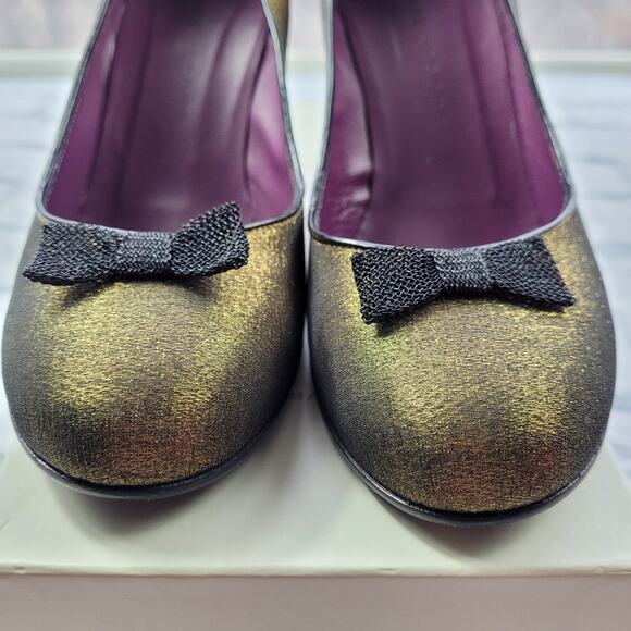 Marc Jacobs Bronze Taffeta Heels with Black Mesh Bows & Trim size 36 1/2 - Picture 9 of 15